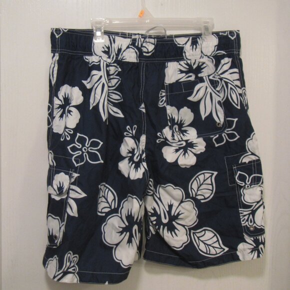 Men's Merona Hawaiian Floral Tropical Swimwear Swim Trunks Board Shorts L Navy - Picture 2 of 7
